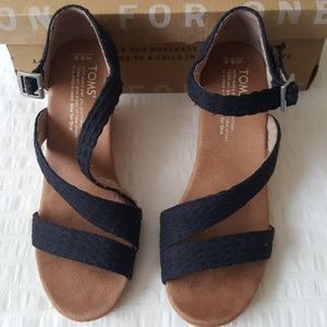 Clarissa Black Textile With Cork Wedge Toms